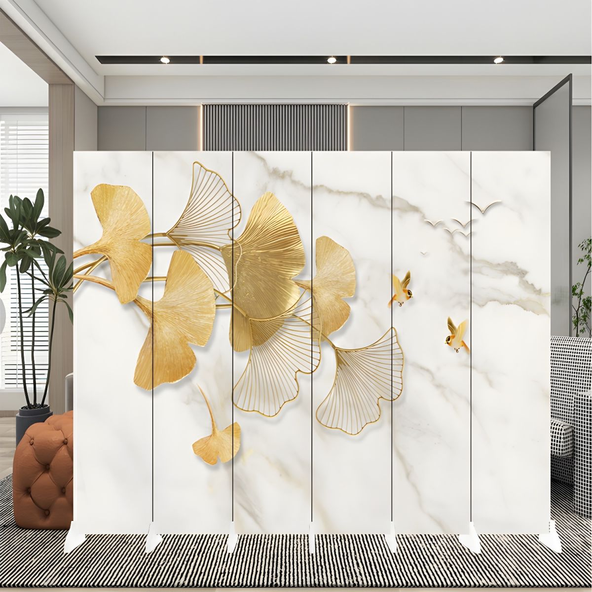 Elegant 6-Panel Wooden Folding Room Divider with Modern Print Design ...