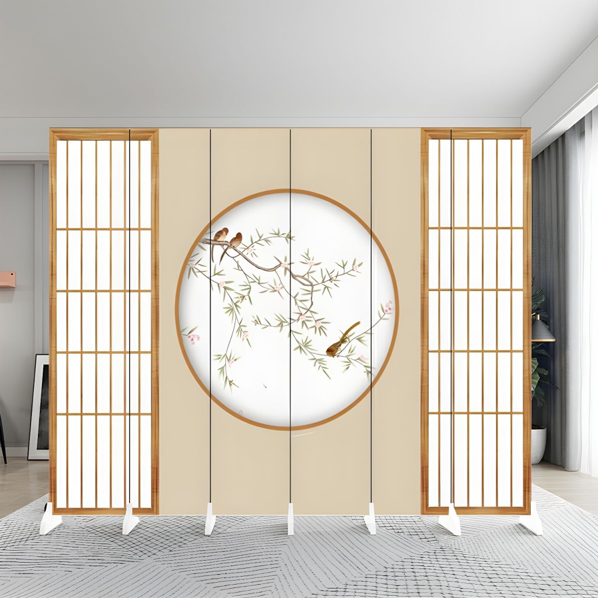 Elegant 6-Panel Wooden Folding Room Divider with Modern Print Design ...