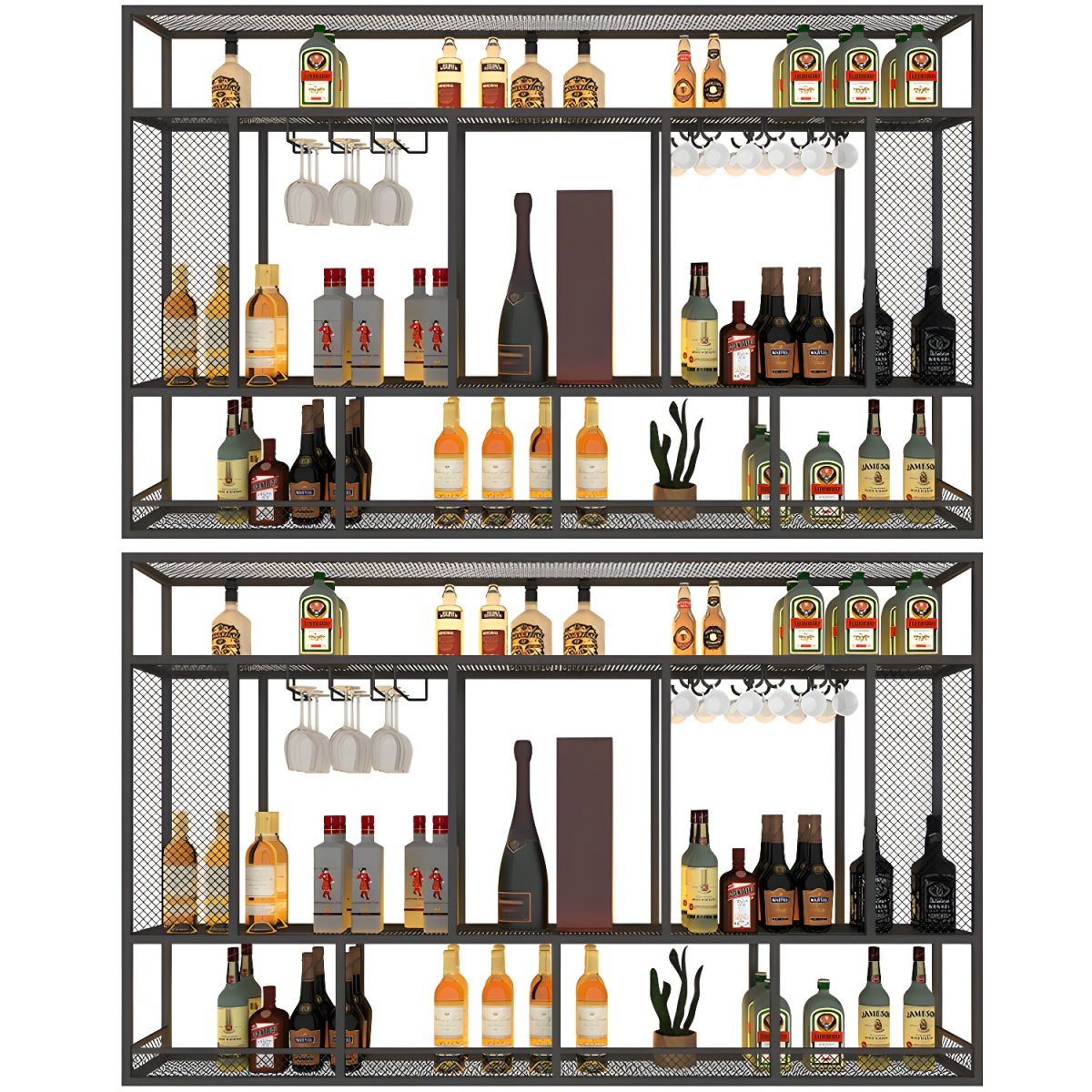 Modern Black Metal Floating Mount Wine Bottle & Glass Rack - Holds over ...