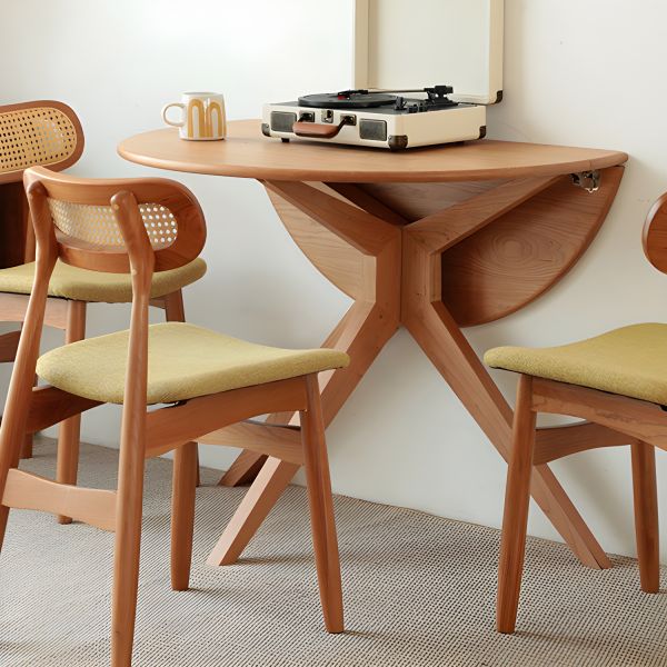 Natural Round Scandinavian Drop Leaf Dining Table with Wood