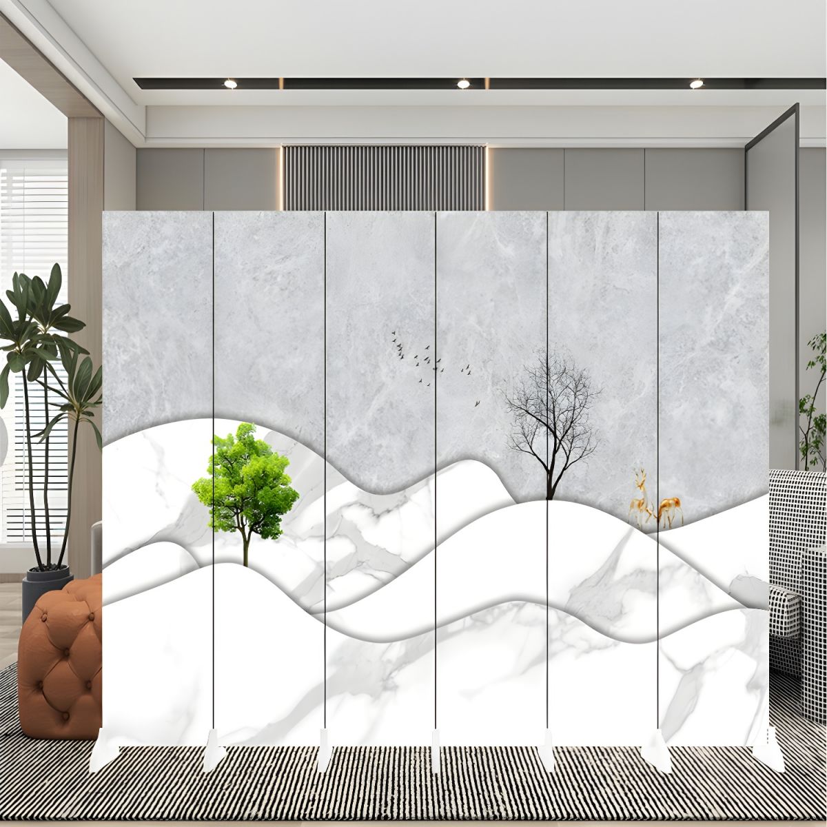 Elegant 6-Panel Wooden Folding Room Divider with Modern Print Design ...