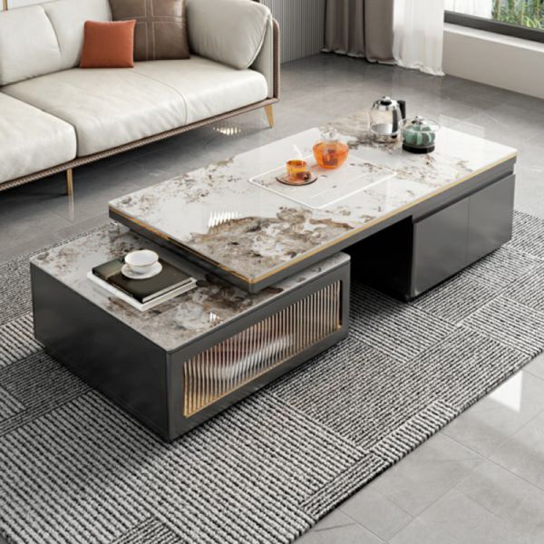 Rectangular Stone-Top Non-Upholstered Modern Coffee Table