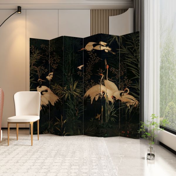 Multi-Color Linen Folding Room Divider with Wood Frame Double Sided Print - 6 20"L x 75"H Penetration Proof