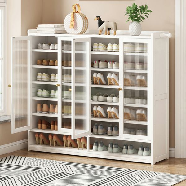 Chic Grey Bamboo Non-Swivel Shoe Cabinet Glam Style Home