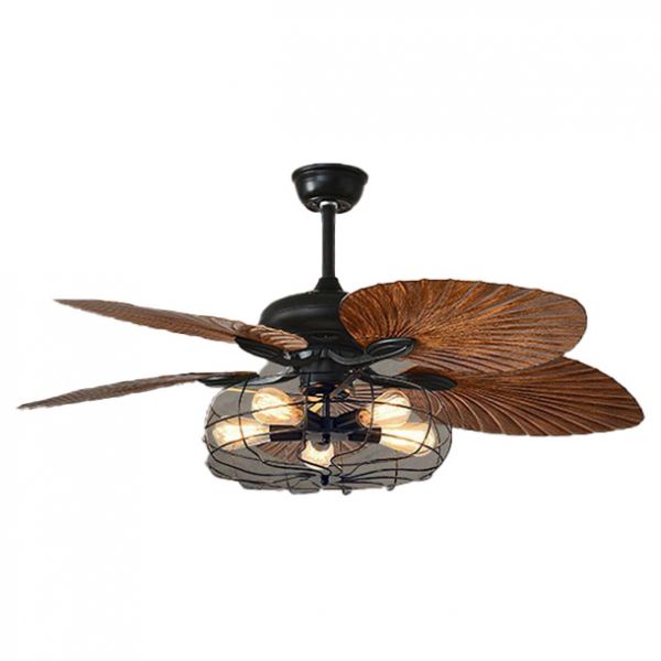 Industrial-Style Brown 5-Blade Metal Ceiling Fan with Remote