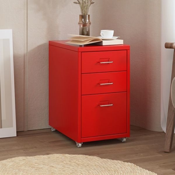 Elegant Metal Dresser with Drawers for Modern Scandinavian Style Homes -  11"L x 16"W x 19"H 3 Red