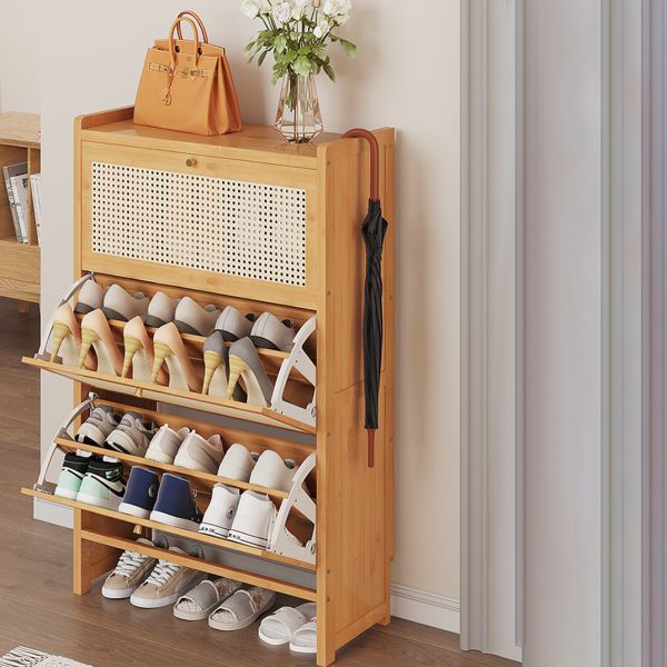 Skandinavischer Bambus Schuhschrank mit geschlossenem Rcken und begrenzter  60 Tage Garantie - Natrlich L70xB24xH121 cm