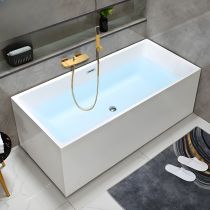 Bathtub & Gold Wall-Mounted Faucet