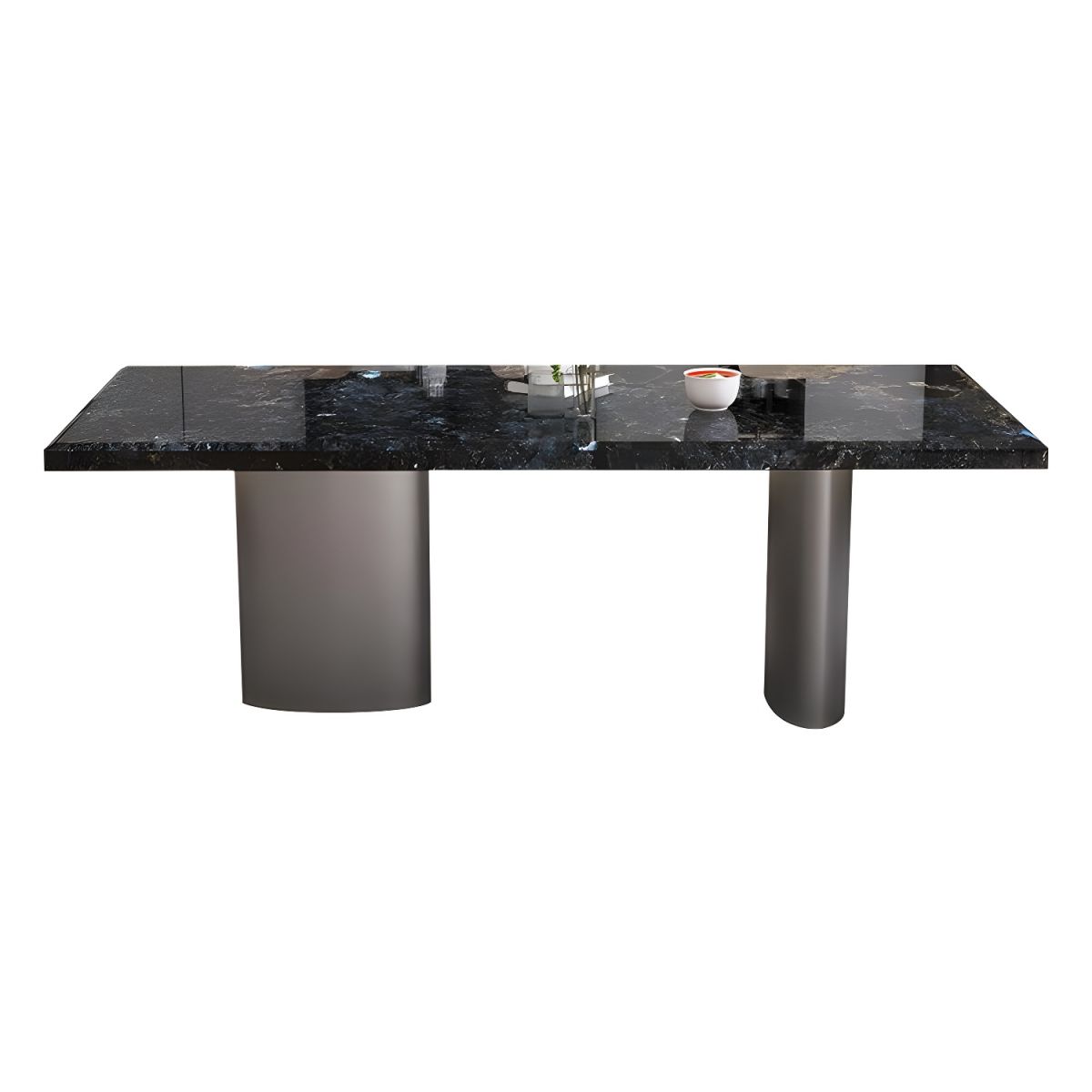 Rectangular Modern Black Marble Top Dining Table with Steel Double ...