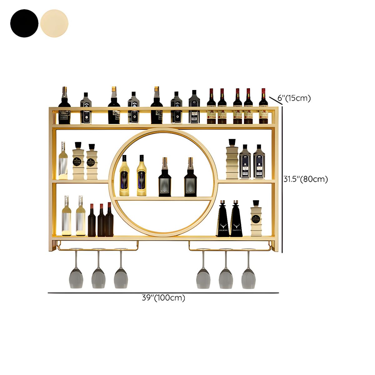 Illuminated Metal Floating Mount Wine Bottle & Glass Rack with Shelves ...