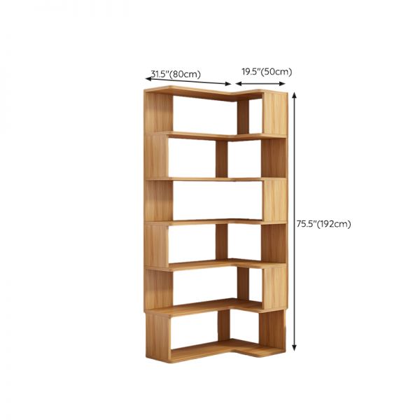 K　Taページ Light Wood Corner Bookcase with Open Back Design and Shelves