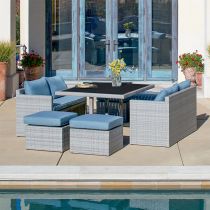 7-Piece Set (2 Loveseats & Square Table & 4 Ottomans)