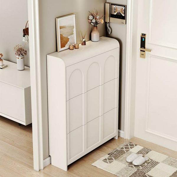 44'' Höhe Schmaler Weißer Schuhschrank aus Holz mit Türen zur Wandmontage
