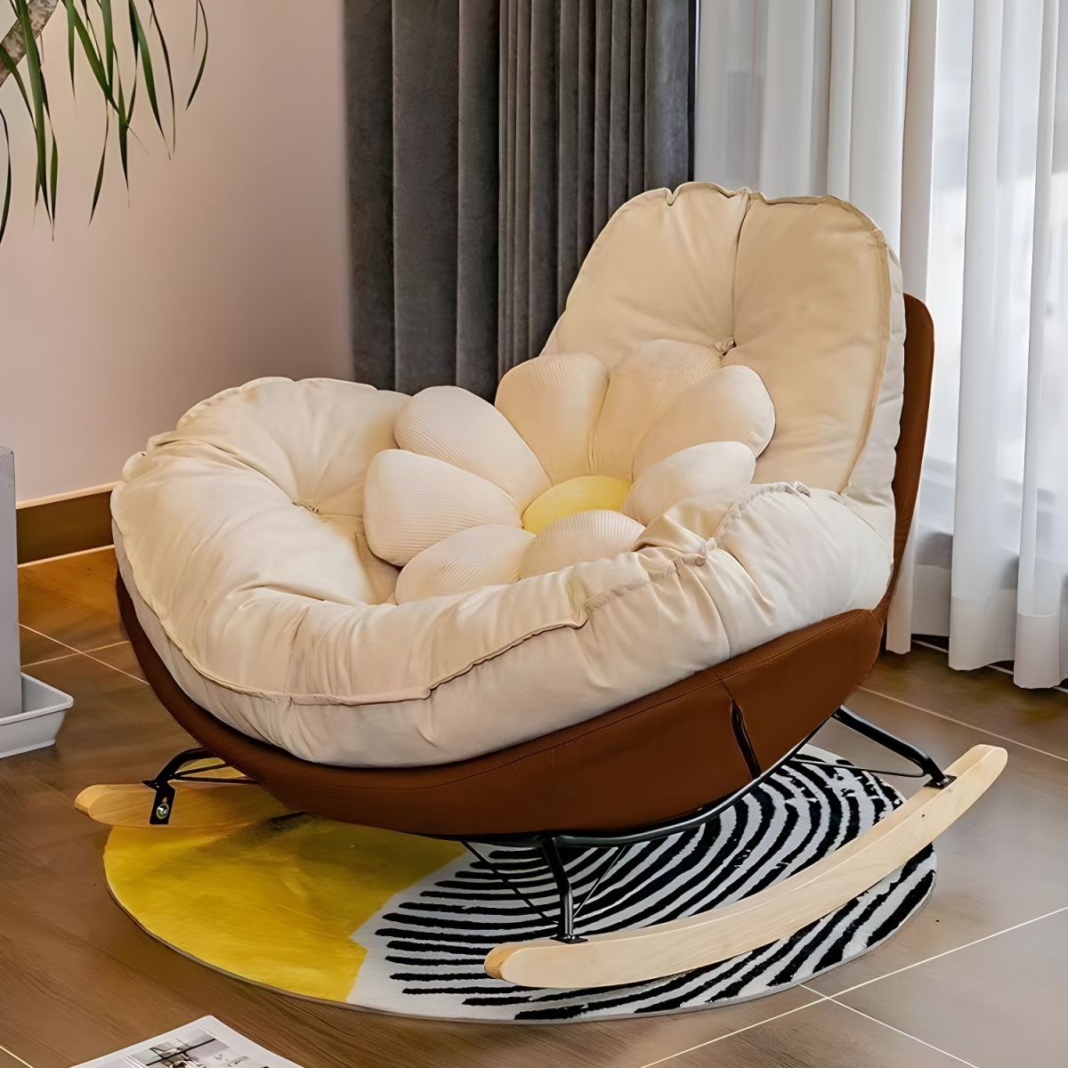 Coffee Rocking Chair Modern Rocking Chair with Metal Frame and lint Upholstered, Solid Wood ...