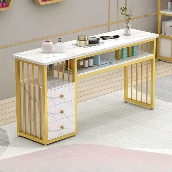 M MCombo Bureau avec tiroirs, Coiffeuse sans Miroir marbre-Blanc-Or