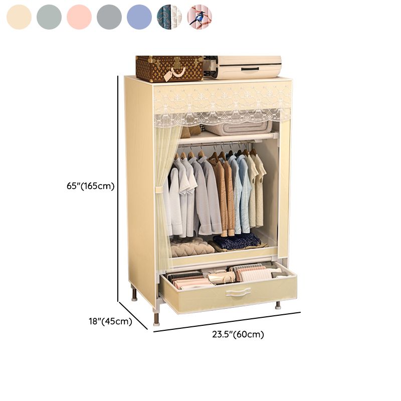 Curtain Front Metal Wardrobe Armoire With Drawers And Hanging Rod Dimensions