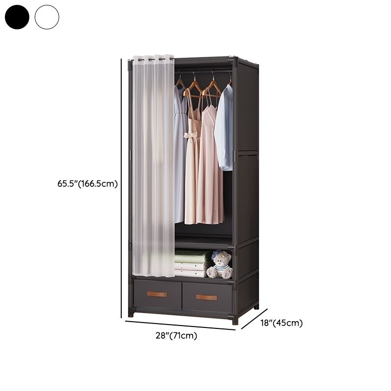 Space-Saving Metal Wardrobe Armoire With Curtain And Drawers Dimensions