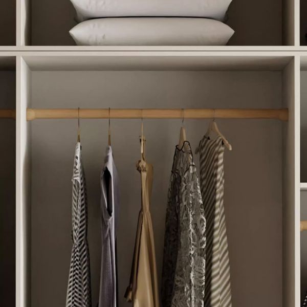 Contemporary Beige Wooden Freestanding Wardrobe Closet with