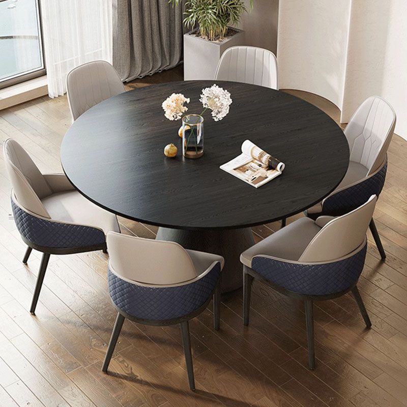 Modern Brown Wood Dining Table Set in Natural Wood with Lazy Susan ...