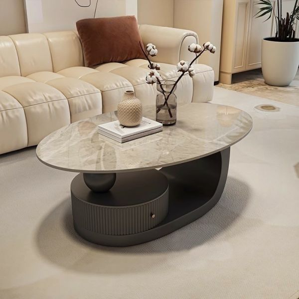 Oblong Sintered Stone Funky Single Abstract Coffee Table in