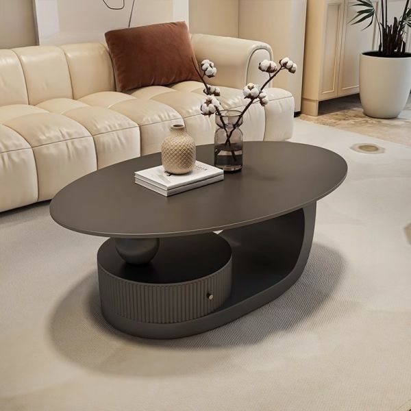 Oblong Sintered Stone Funky Single Abstract Coffee Table in