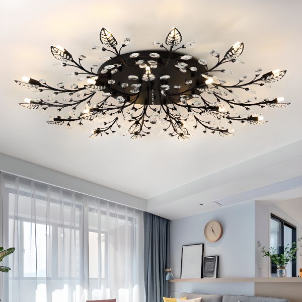 15 Lights Semi Flush Mount Flower Rock Crystal Ceiling Mount