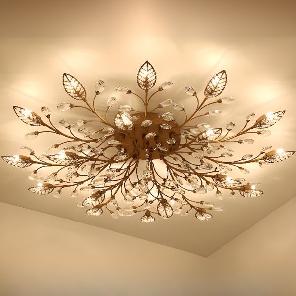 6 Lights Semi-Flush Mount Flower Rock Crystal Ceiling Mount