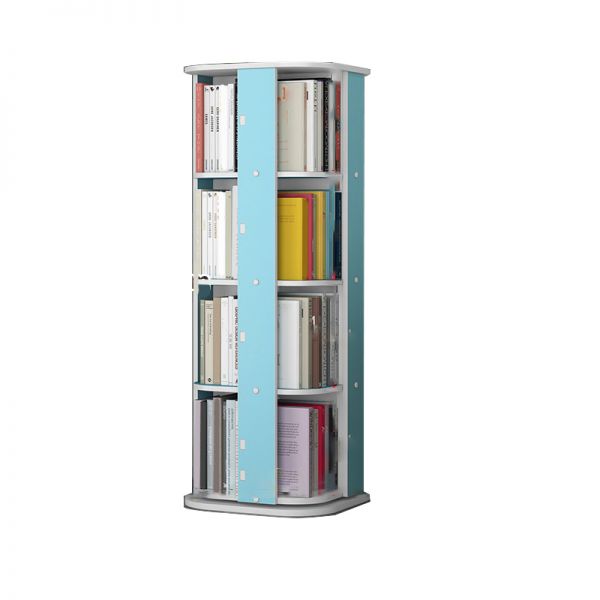 Libreria Girevole A 360° In Legno Noce 4 Ripiani - Scaffale Su Ruote Con Antiribaltamento E Armadietto, 46x46x142 Cm - 3