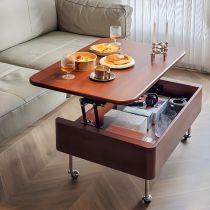 Parallelogram Board Game Coffee Table with Lift Top, 1 Cabinet, Roller Wheels, and Stockroom Storage for Home Use, 35.5"L x 24"W x 16"H, Cup Holder Not Included, Brown, Pine