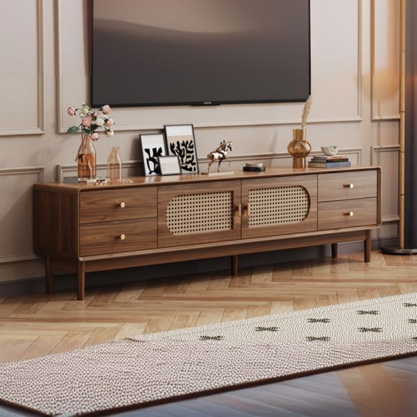 Rectangular Art Deco TV Stand in Sepia Reclaimed Wood with 4