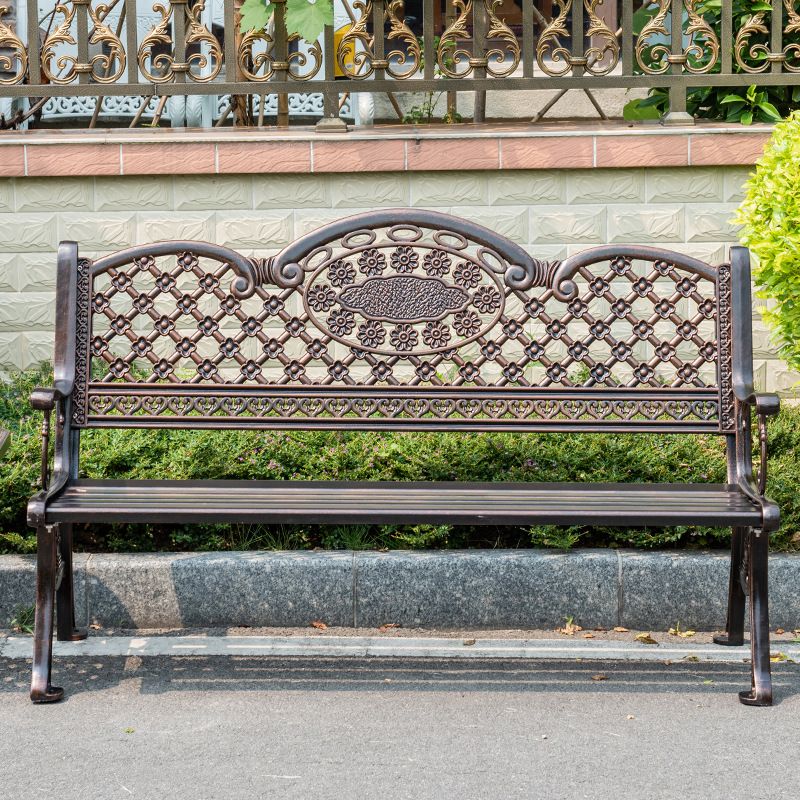 Retro Antique Brass Metal Park Bench with Incombustible Curved Arm and ...