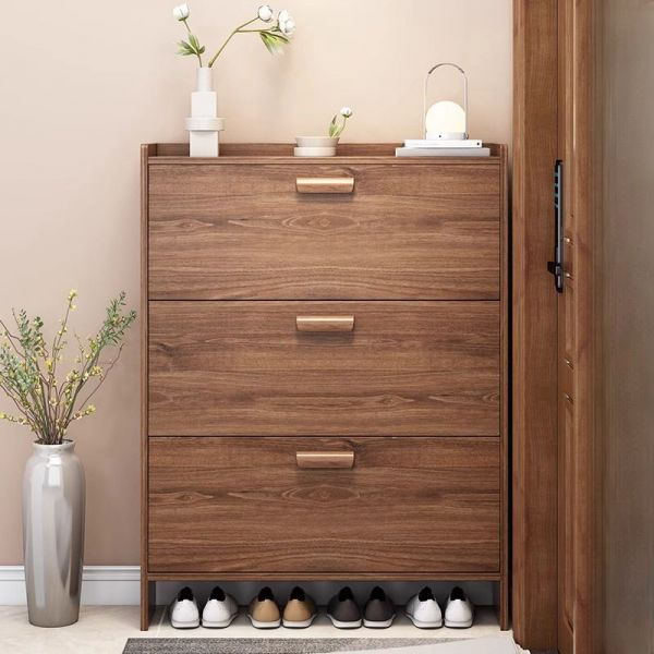 Cocoa Engineered Wood Adult Shoe Armoire with Flip Down