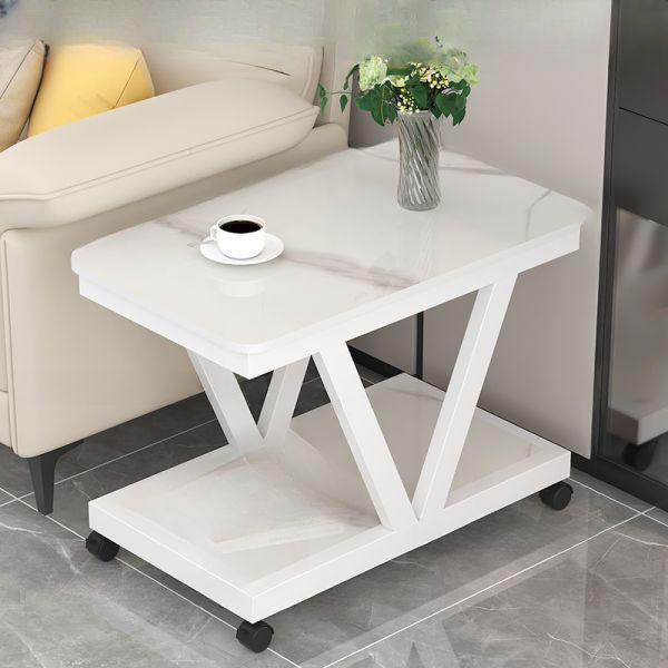 Mobile 2-Ebenen-Rollen Beistelltisch für Wohnzimmer, Weiß, 20