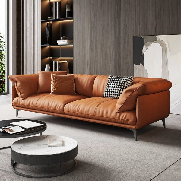 Viktorianisches Bodensofa in Apricot-Farbe mit 3 Kissen für Wohnzimmer, Tech-Stoff, Orange