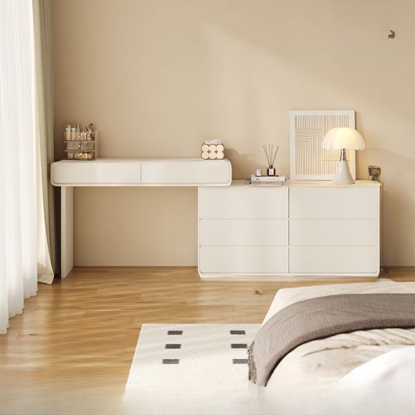 Scrivania Da Trucco Bianca E Oro Con Sgabello - Con Cassetti E Porta USB - Senza Specchio - Moderna