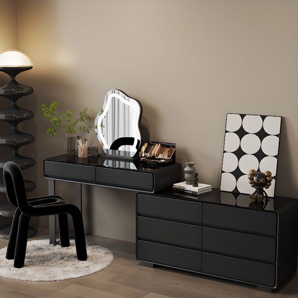 Devoko Toeletta da Trucco con 7 Cassetti, Postazione Trucco con Specchio a LED, Luminosità Regolabile,Tavolo da Toeletta con 4 Ripiani Aperti,per la Camera da Letto, Bianco