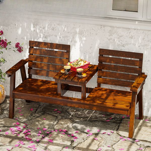 Traditionelle blaue Gartenbank mit Stauraum und gerader Armlehne, Blau