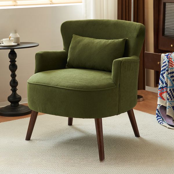 Trendiger grüner Cord-Sessel mit Uni-Farbe, Kissenrücken, Armlehne und Kissen, grün