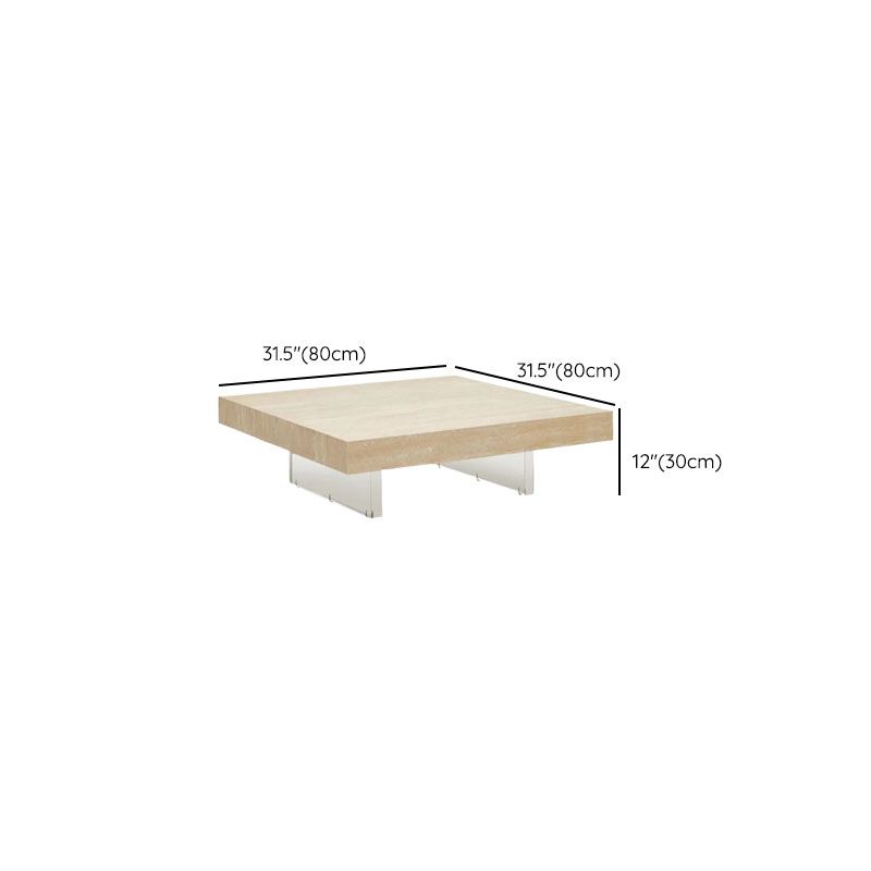 Modern Travertine Coffee Table with Transparent Acrylic Sled Base Dimensions