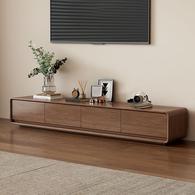 Modern TV Stand Rubber Wood Open Storage TV Console with Drawers and Doors