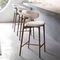 Tabouret de bar moderne simple crème avec dossier arrière, siège rectangulaire et repose-pieds, blanc cassé, lin, tabouret de comptoir (23,5"H), noyer