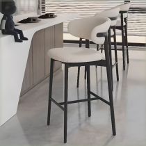Tabouret de bar moderne simple crème avec dossier arrière, siège rectangulaire et repose-pieds, blanc cassé, lin, tabouret de comptoir (23,5"H), noyer