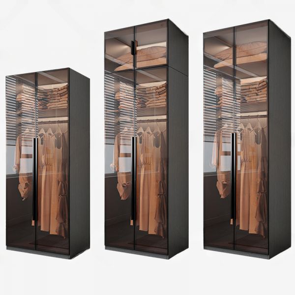 Transparenter, schlichter, gläserner Kleiderschrank mit Soft-Close-Tür, Innenregalen und Kleiderstange, 59,7 cm L x 59,7 cm B x 200,7 cm H
