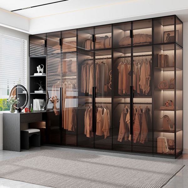 Transparenter, schlichter, gläserner Kleiderschrank mit Soft-Close-Tür, Innenregalen und Kleiderstange Kleiderschränke und Garderoben