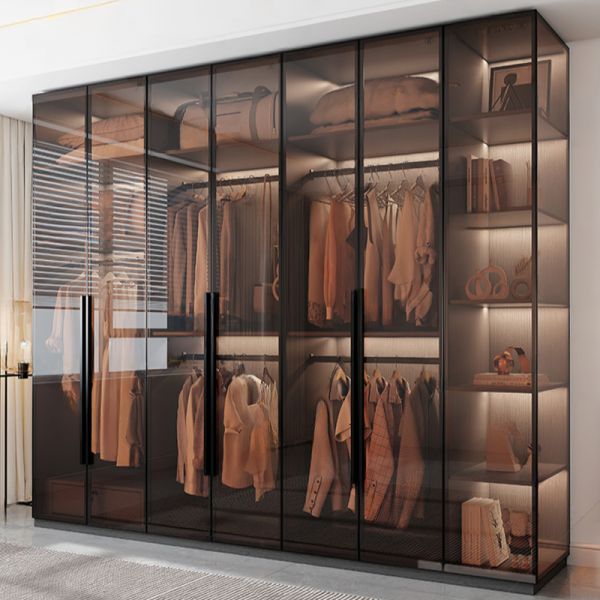 Transparenter, schlichter, gläserner Kleiderschrank mit Soft-Close-Tür, Innenregalen und Kleiderstange Kleiderschränke und Garderoben