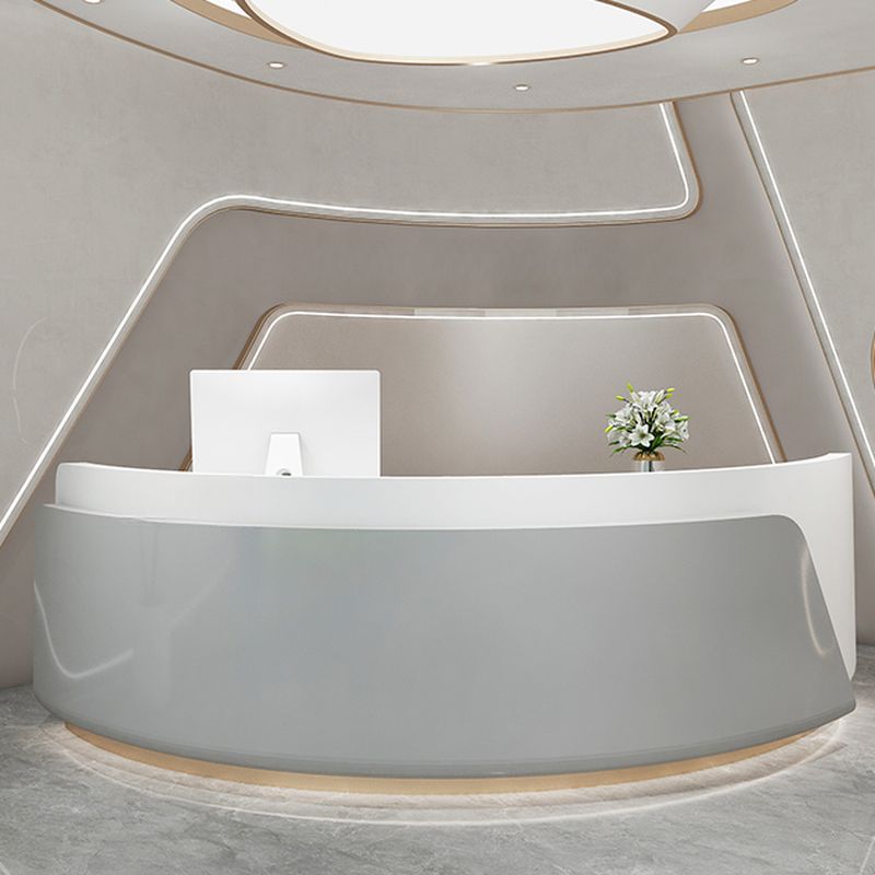 Contemporary Half-circle Chalk Reception Desk with Keyboard Tray, Light ...