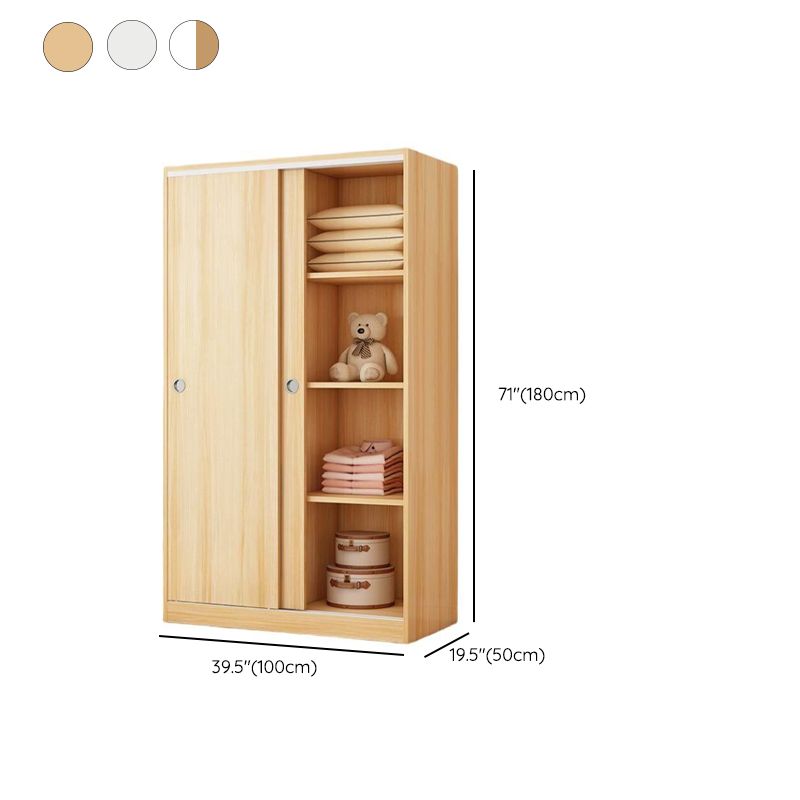 Minimalist Wood Grain Wardrobe Armoire With Rod and Soft-Close Doors Dimensions