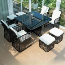 9-Piece Set (Table & 4 Chairs & 4 Ottomans)