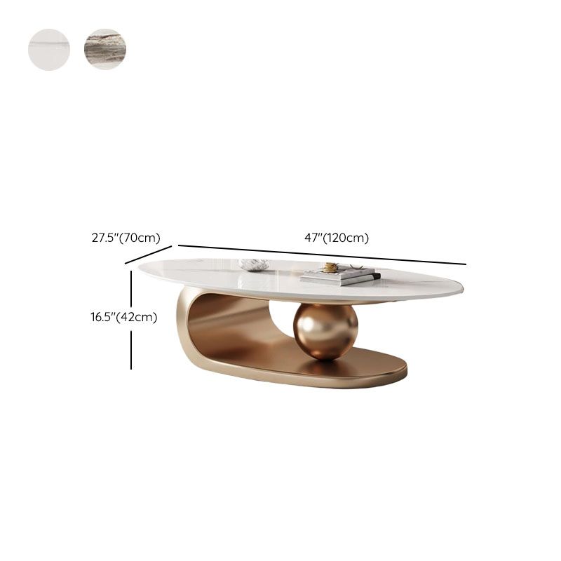 Modern Oval Sintered Stone Coffee Table with Abstract Metal Base Dimensions