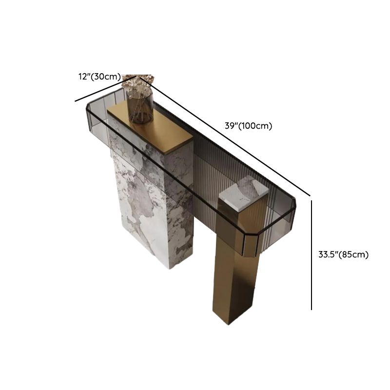 Modern Lucite Console Table with Dual Pedestal Metal Base Dimensions